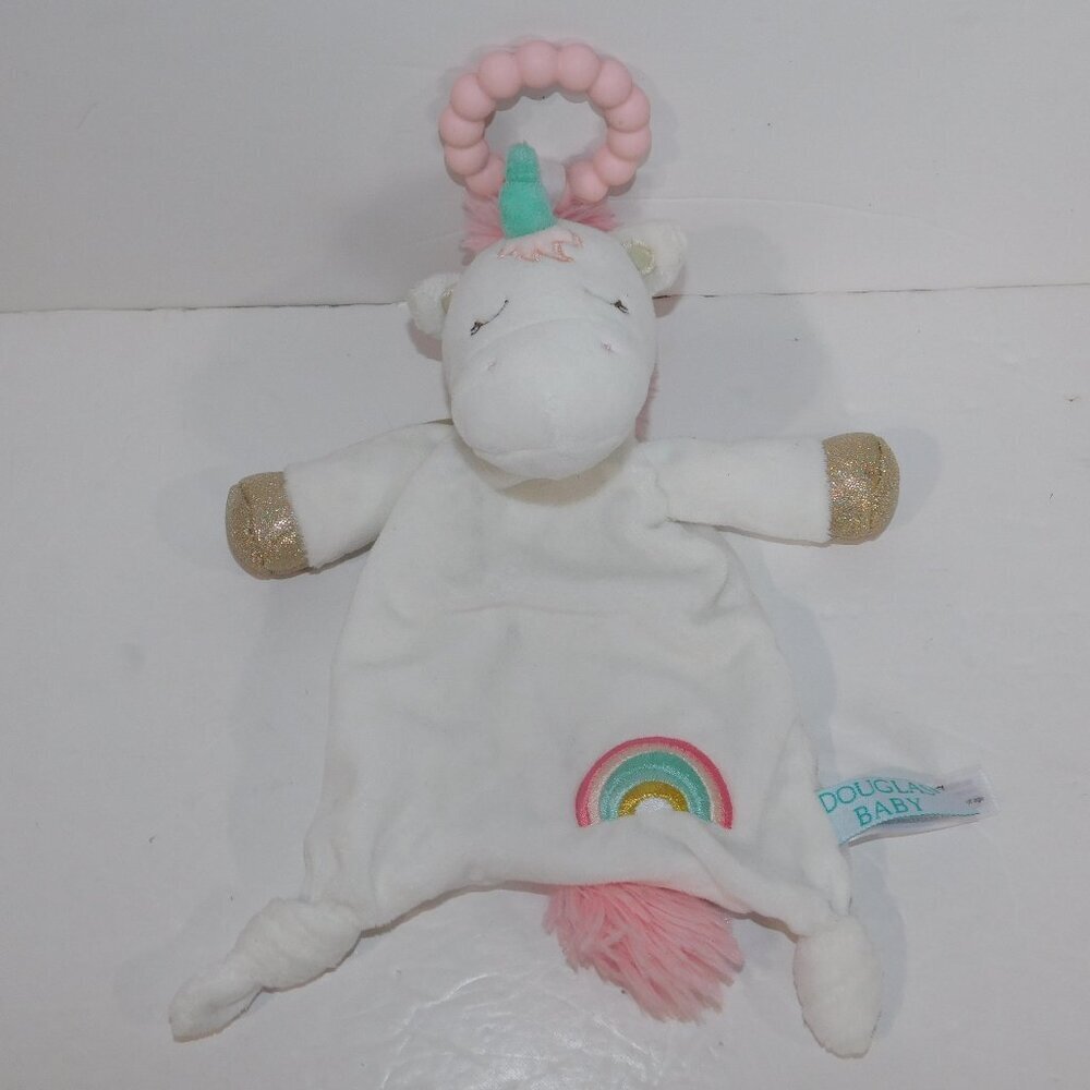 Douglas Baby Emilie Unicorn Plush White Silicone Teether rainbow Lovey